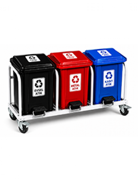 BAK 127 Metal Tabanlı Pedallı Üçlü Ayrışım Kovası 50 Lt